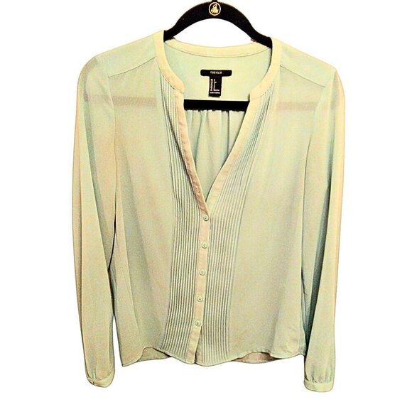 FOREVER 21 WOMEN'S MINT GREEN BUTTON DOWN LONG SLEEVE BLOUSE - SIZE S - Picture 1 of 4